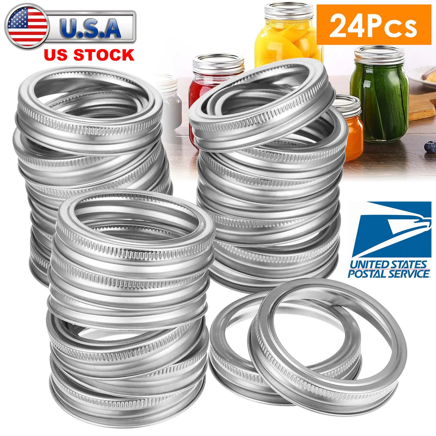 24 Pcs Regular Mouth Canning Jar Metal Rings