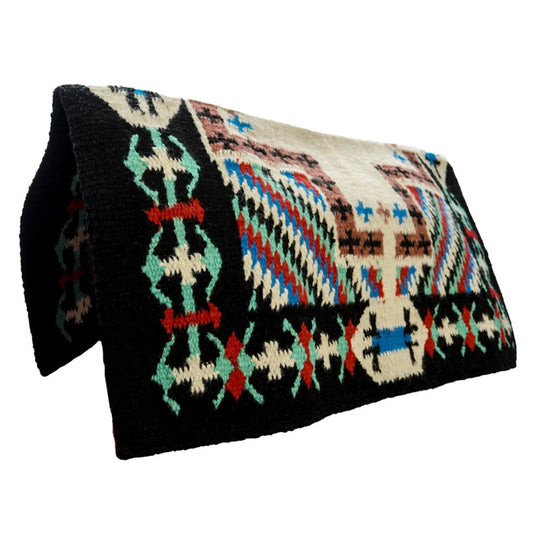 TuffRider Tombstone Western Woven Saddle Blanket- Black/Teal- 34 x 36