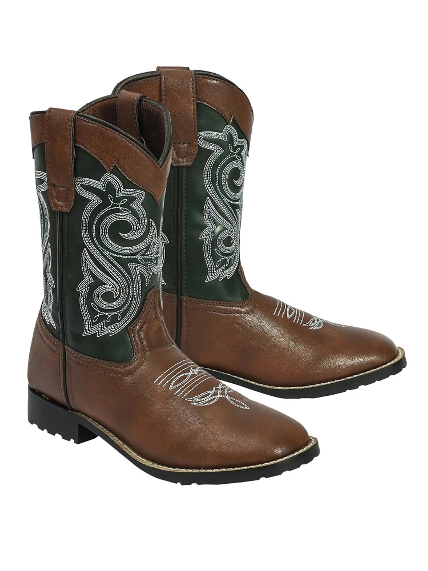 “SUFS Eligable”TuffRider Children's Assateague Island Rounded Toe Western Boot- Brown w/ Green- 10C