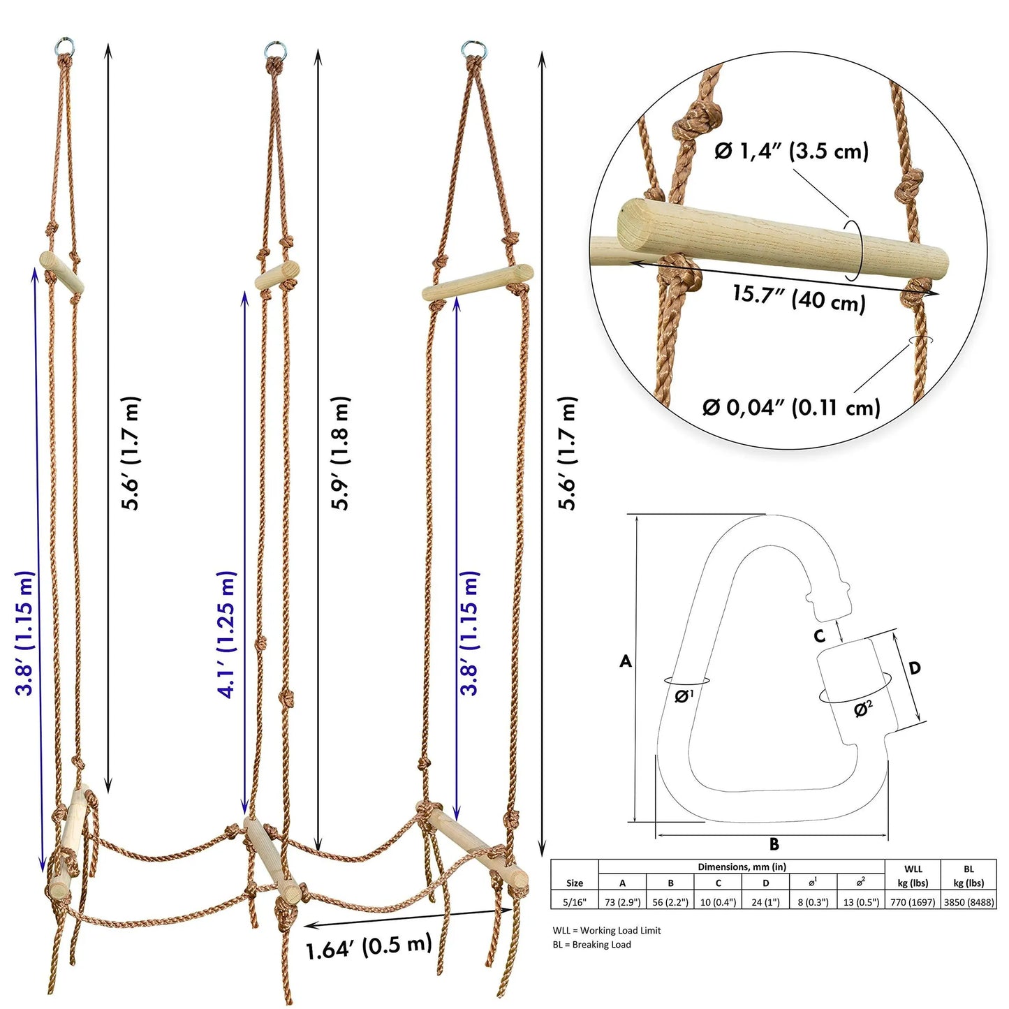 “SUFS Eligible” Rickety Bridge Rope Ladder Ninja Slack line Accessories