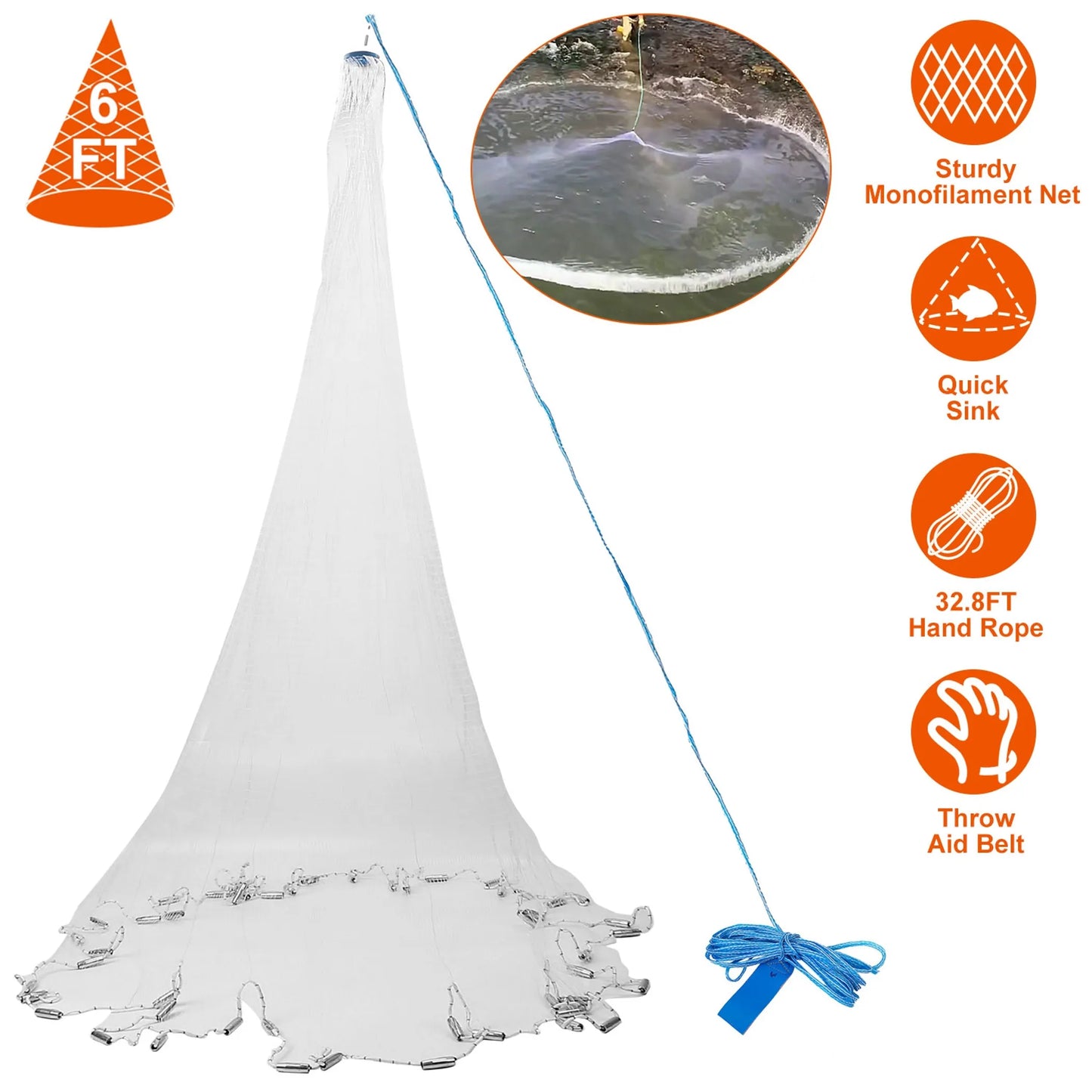 6ft Radius Fishing Cast Net