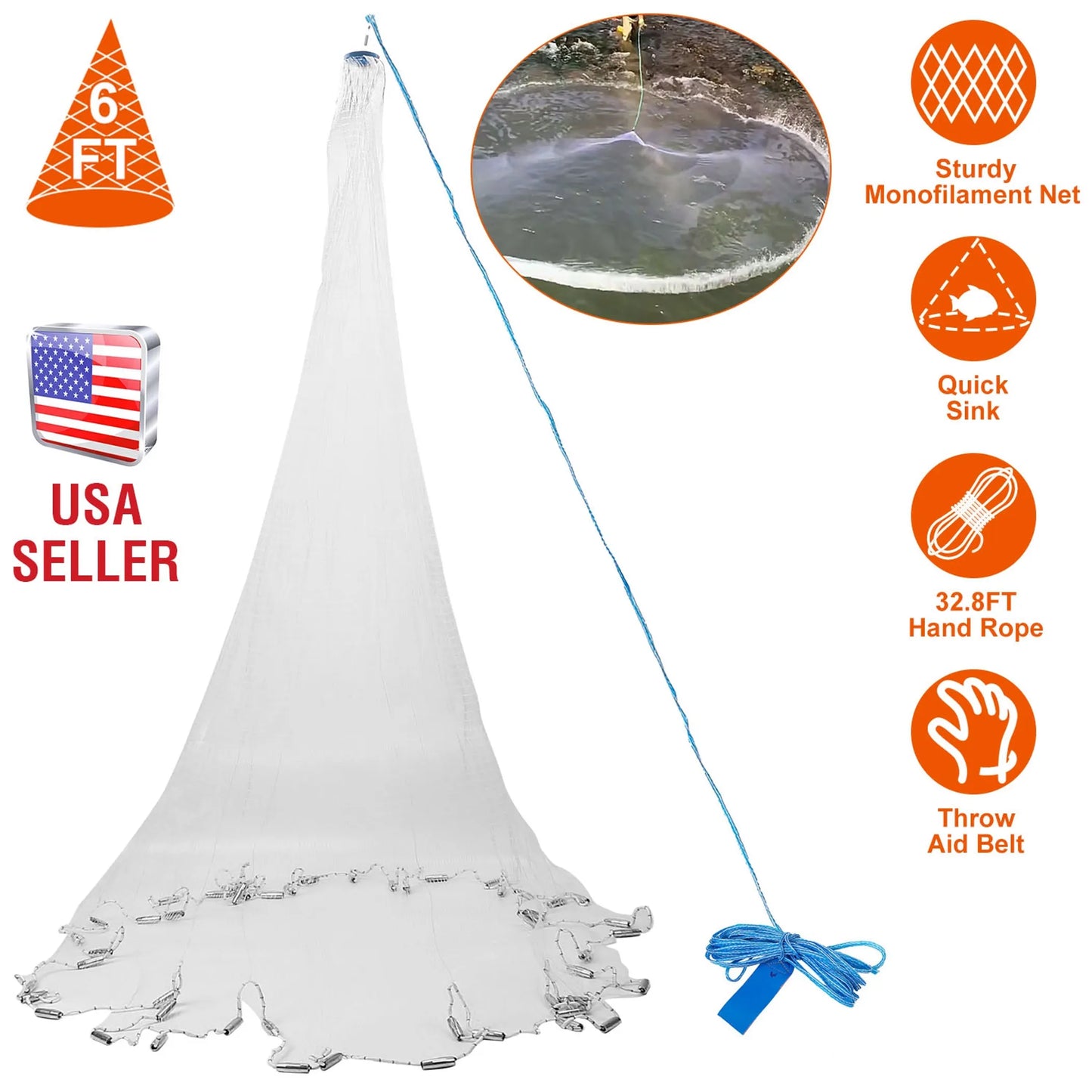 6ft Radius Fishing Cast Net