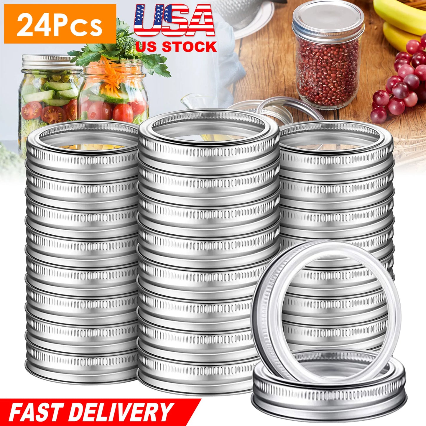 24 Pcs Regular Mouth Canning Jar Metal Rings