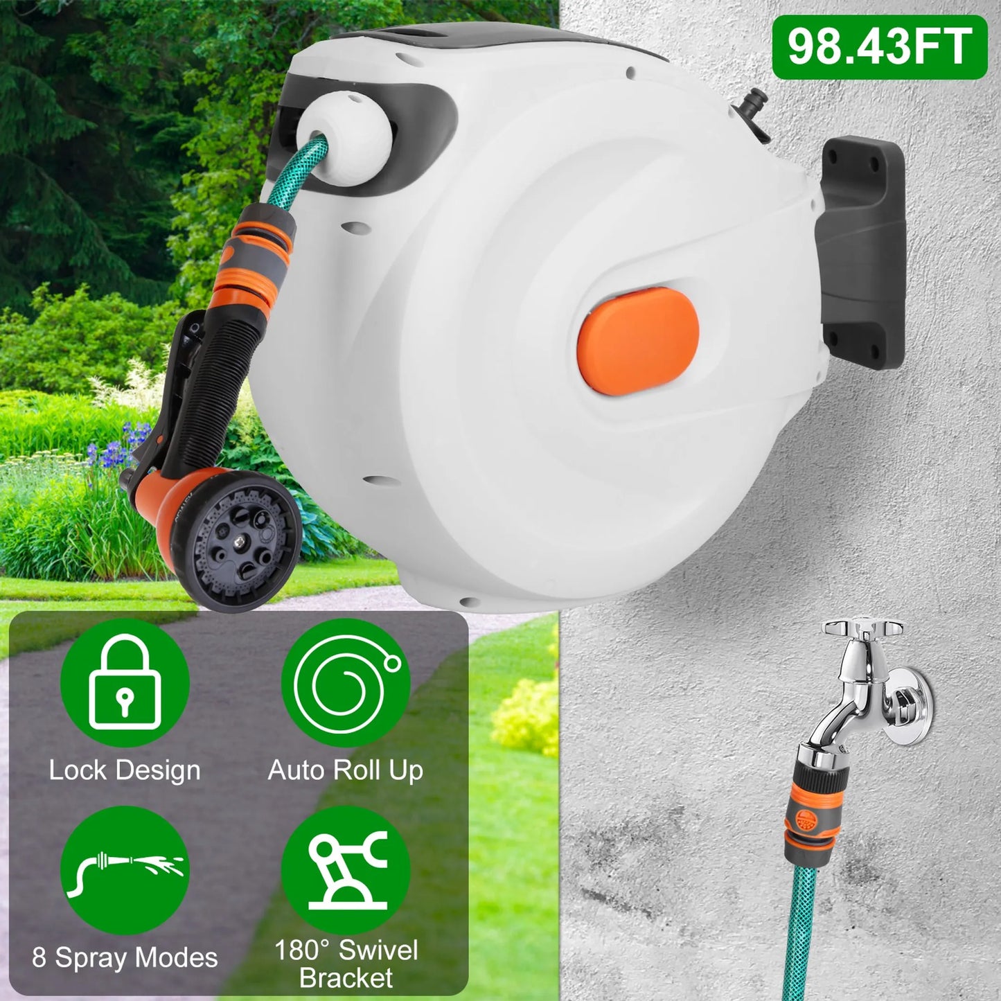 Retractable Garden Hose Reel Wall Mounted