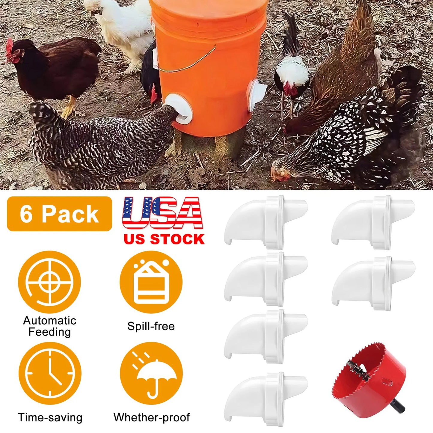 6Packs DIY Spill-free Chicken Feeders