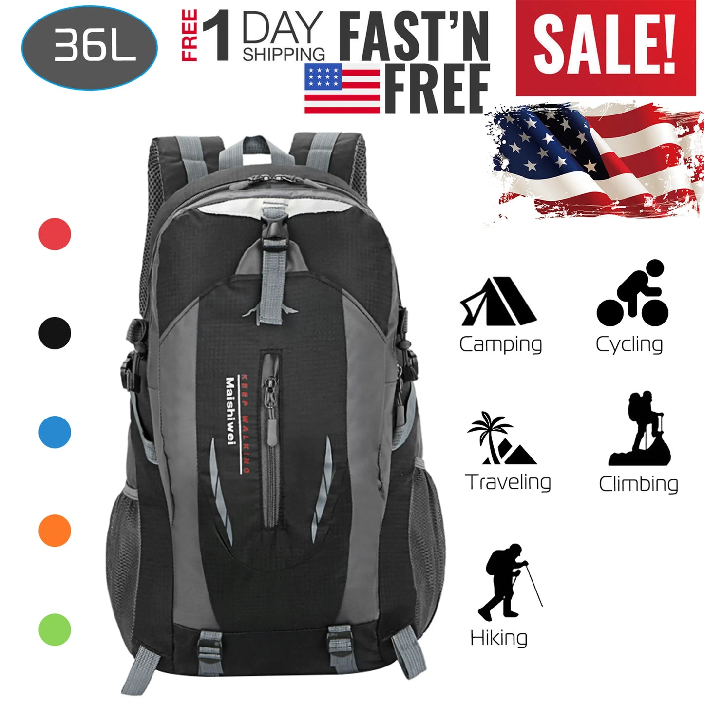 36L Outdoor Backpack Waterproof Daypack